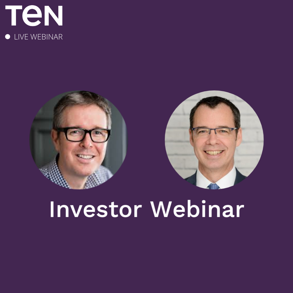 Images of Alex Cheatle (CEO) and Alan Donald (CFO) with the text 'Investor Webinar'