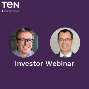 Images of Alex Cheatle (CEO) and Alan Donald (CFO) with the text 'Investor Webinar'