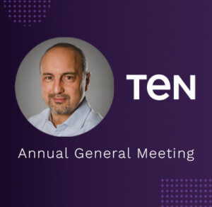 Annual General Meeting banner with Jules Pancholi, Ten's Chairman